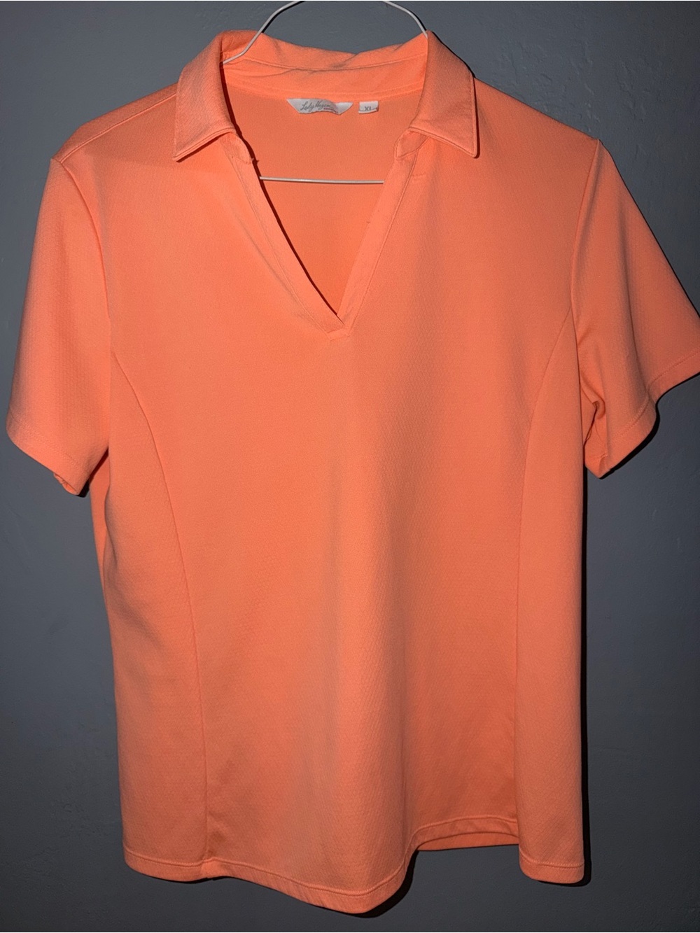 Lady Hagen Peach-Orange Short Sleeve Polo V-Neck Top